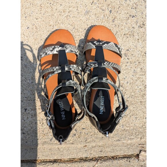 NWOT Nine West Caila Gladiator Sandals Womens 7.5 M Snake Animal Print Flats - Picture 8 of 11